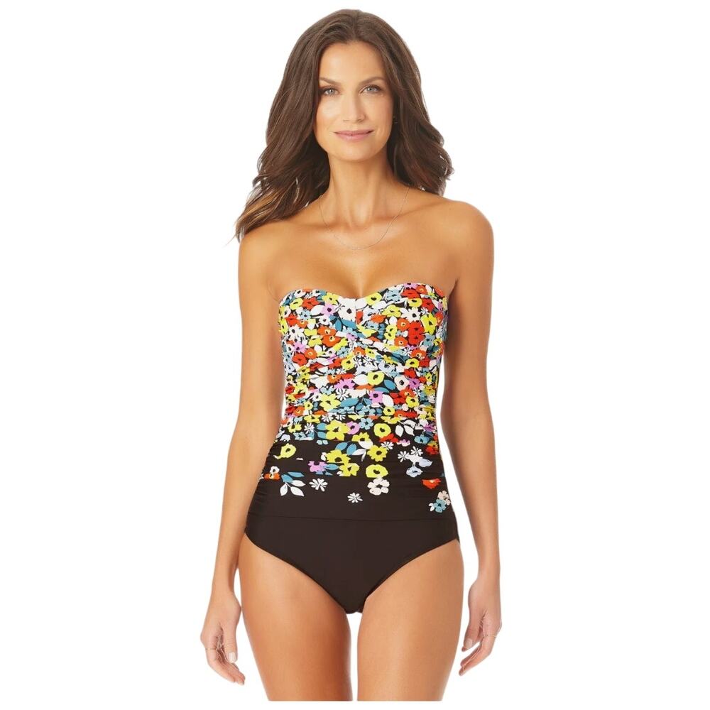 Anne Cole Floral Twist Front Shirred One Piece Swimsuit Size 8